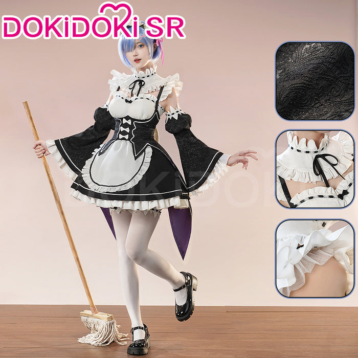 【Partially Ready For Ship】DokiDoki-SR Anime Cosplay Remm Ramm Costume Maid Black White Dress