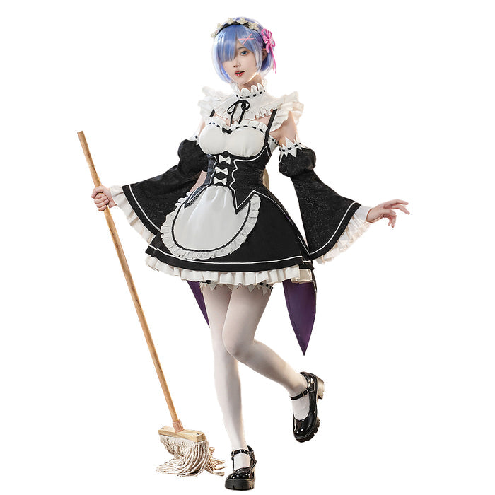 【Partially Ready For Ship】DokiDoki-SR Anime Cosplay Remm Ramm Costume Maid Black White Dress