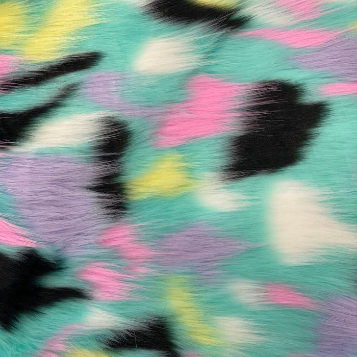Light Blue Candyland Patchwork Faux Fur Fabric - Fashion Fabrics Los Angeles
