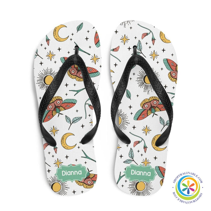 Personalized Sun Moon & Butterflies Flip-Flops-ShopImaginable.com
