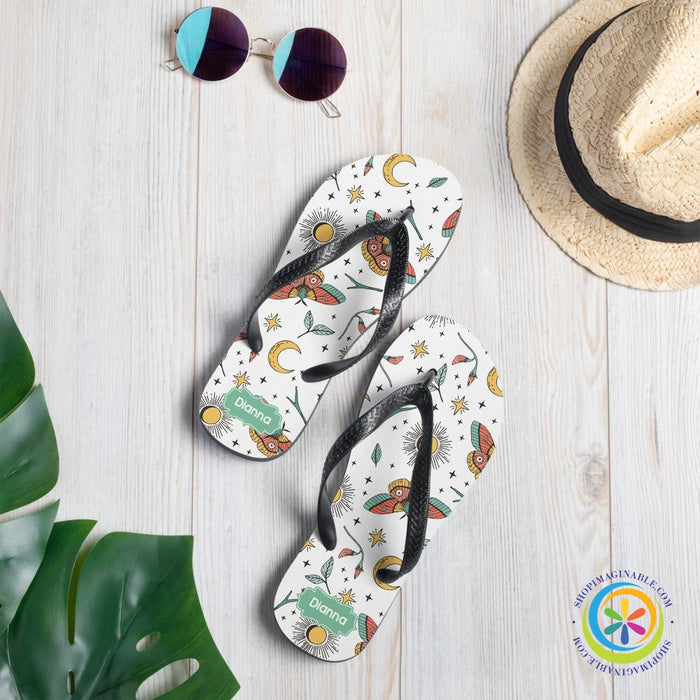 Personalized Sun Moon & Butterflies Flip-Flops-ShopImaginable.com