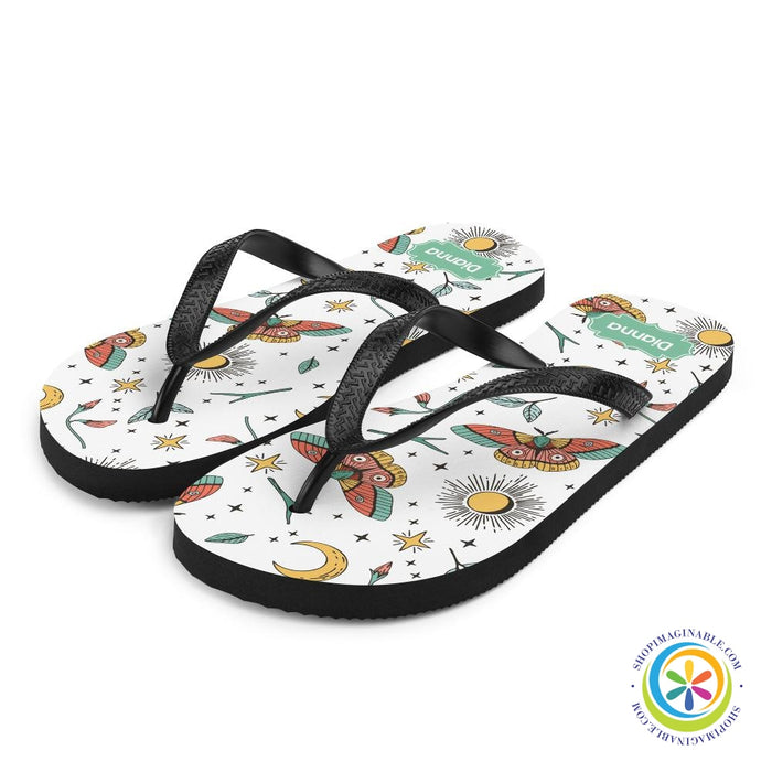 Personalized Sun Moon & Butterflies Flip-Flops-ShopImaginable.com