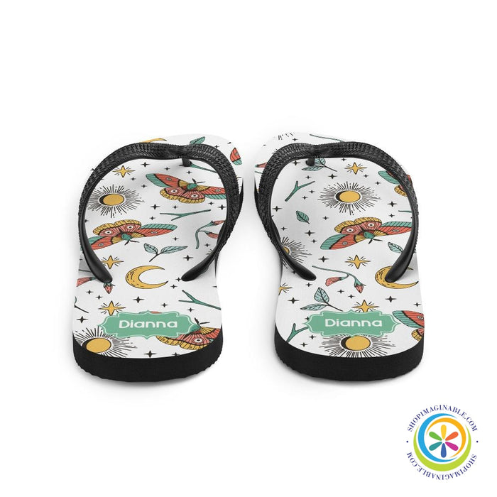 Personalized Sun Moon & Butterflies Flip-Flops-ShopImaginable.com
