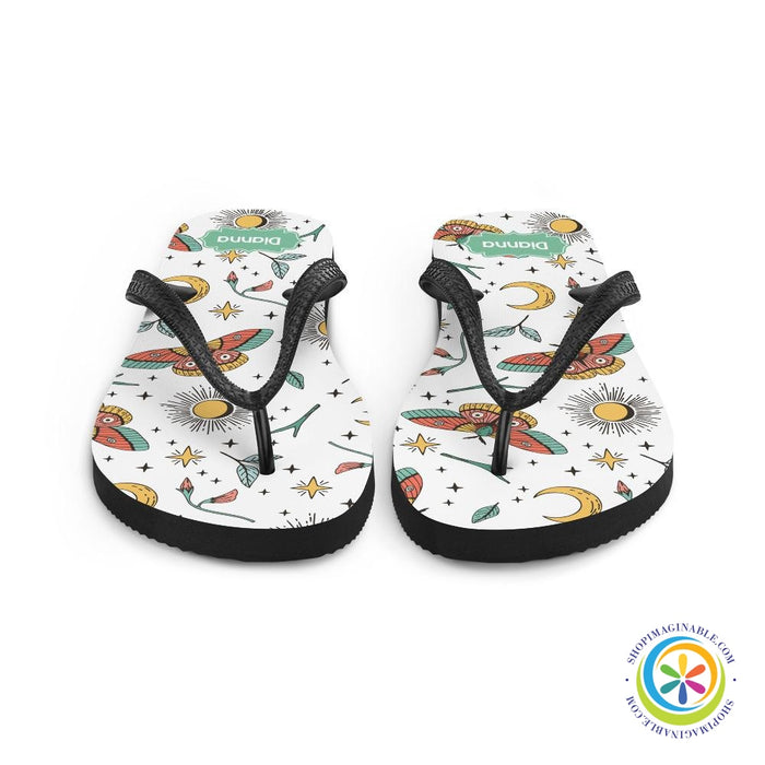 Personalized Sun Moon & Butterflies Flip-Flops-ShopImaginable.com