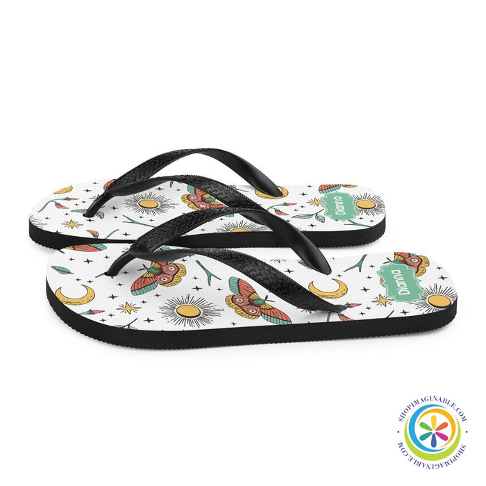 Personalized Sun Moon & Butterflies Flip-Flops-ShopImaginable.com