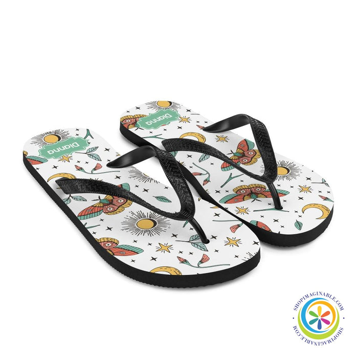 Personalized Sun Moon & Butterflies Flip-Flops-ShopImaginable.com