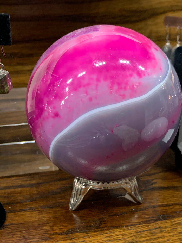 Pink And Gray Agate Sphere