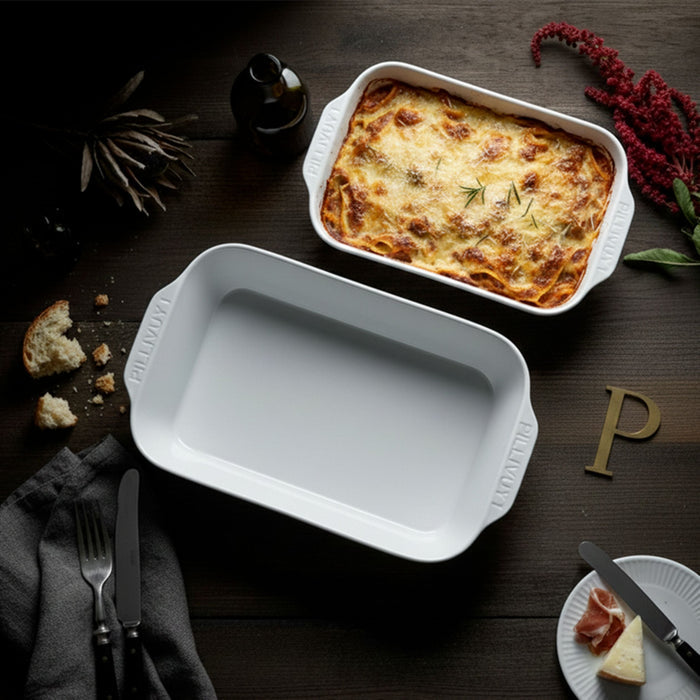 Plisse Deep Rectangular Porcelain Roasters by Pillivuyt