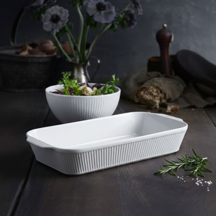 Plisse Deep Rectangular Porcelain Roasters by Pillivuyt