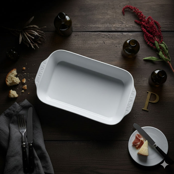 Plisse Deep Rectangular Porcelain Roasters by Pillivuyt