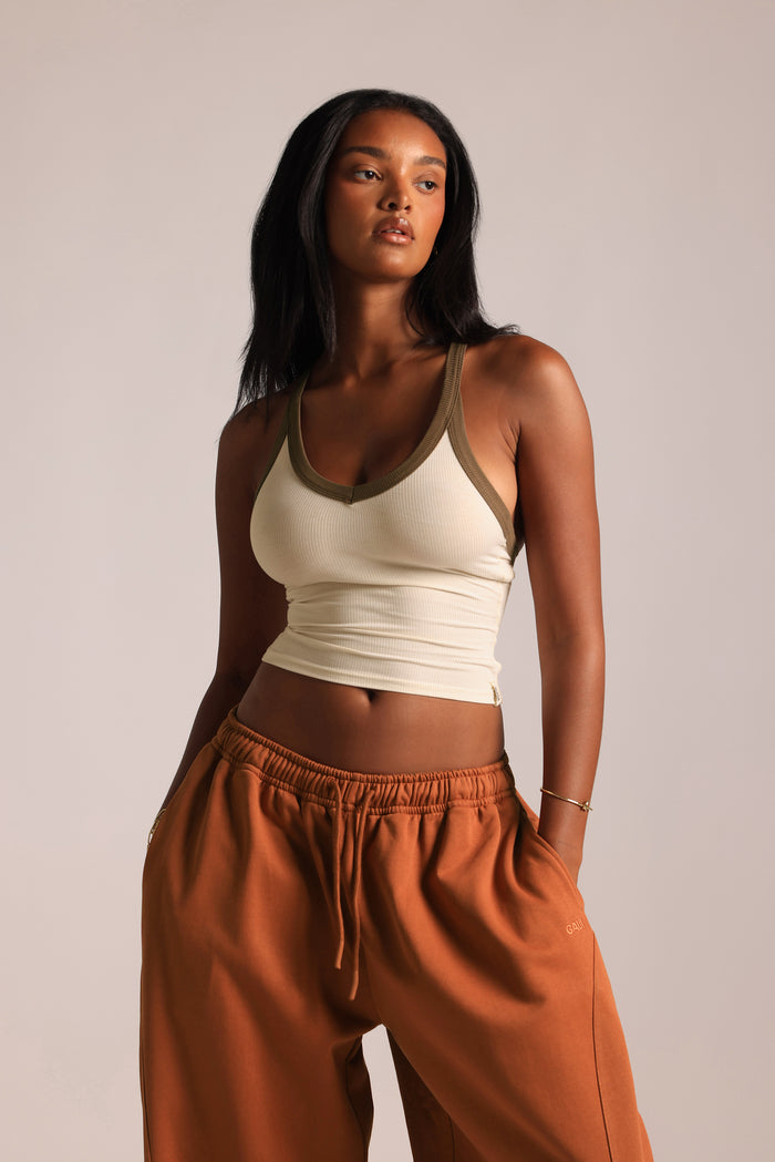 Plunge Cross-Back Tank - Coconut Milk/Coconut