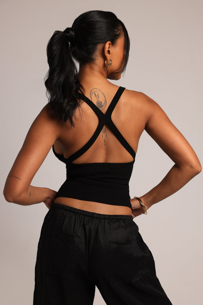 Plunge Split-Back Tank - Black