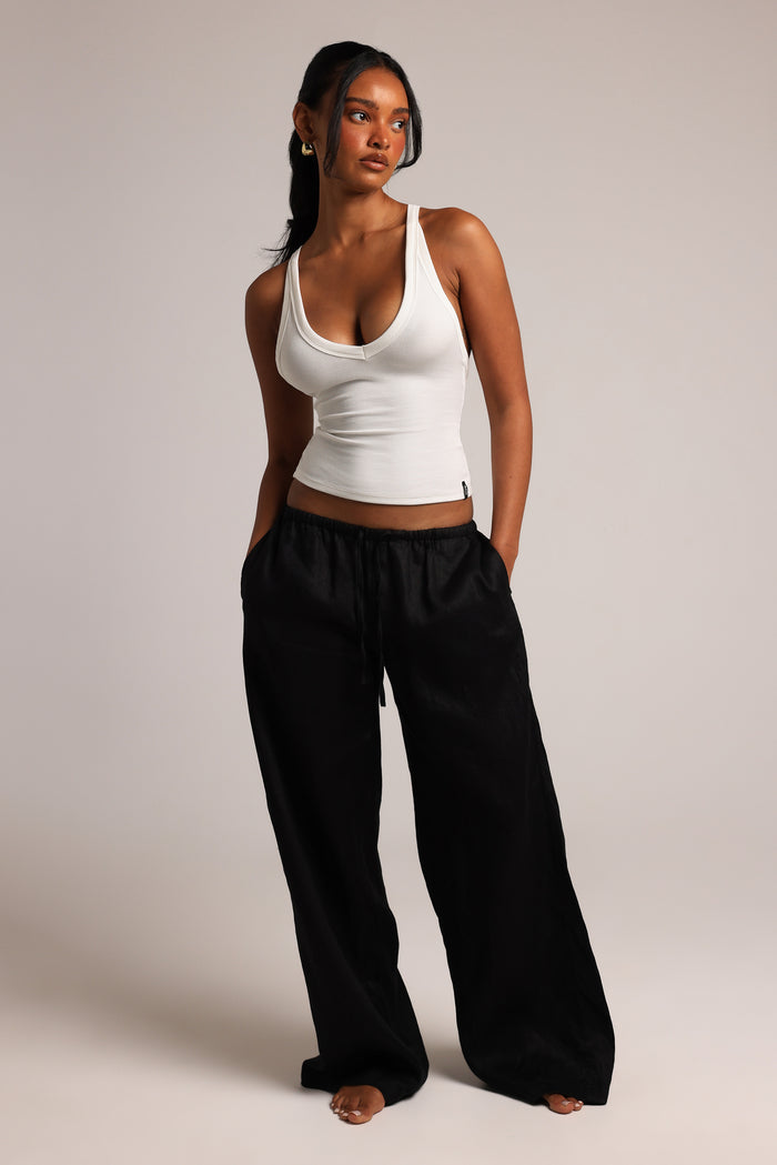 Plunge Split-Back Tank - White