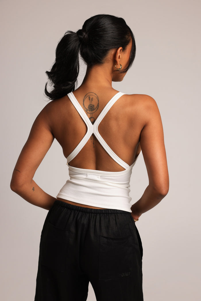 Plunge Split-Back Tank - White