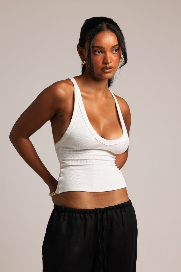 Plunge Split-Back Tank - White
