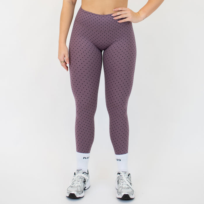 Smoky Mauve Mini Dot Pulse Legging 25"- No Front Seam - High Rise by FLEO - 1