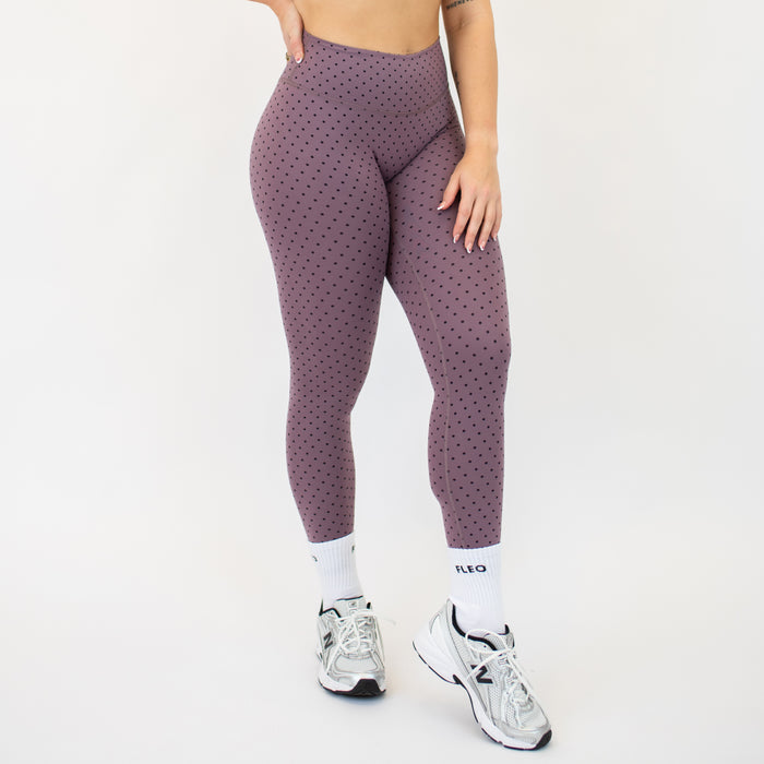 Smoky Mauve Mini Dot Pulse Legging 25"- No Front Seam - High Rise by FLEO - 4