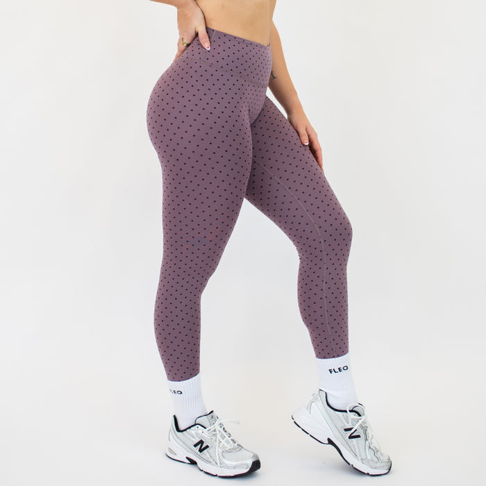 Smoky Mauve Mini Dot Pulse Legging 25"- No Front Seam - High Rise by FLEO - 5