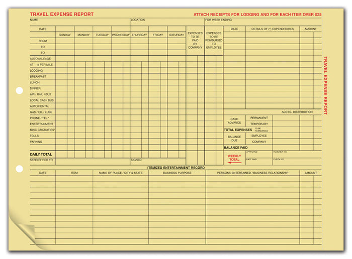 R8200 Travel Expense Report 11 3/4 x 8 1/2" QTY 250