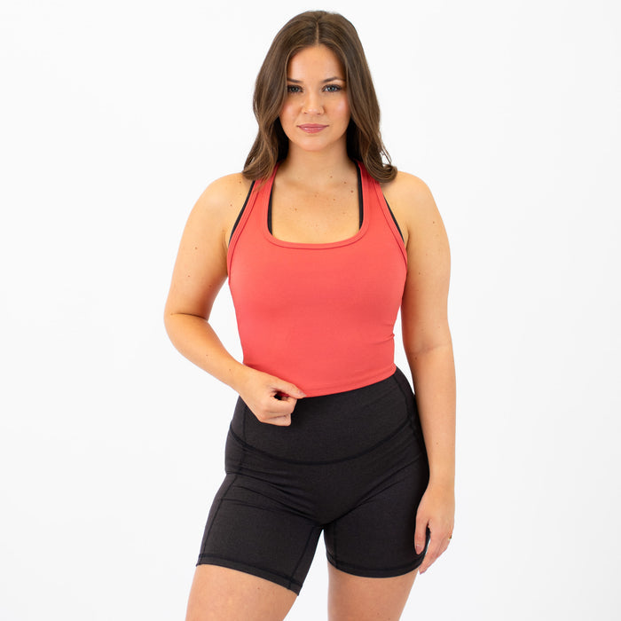 Heather Coral Blush Racerback Crop Tank - Fitted