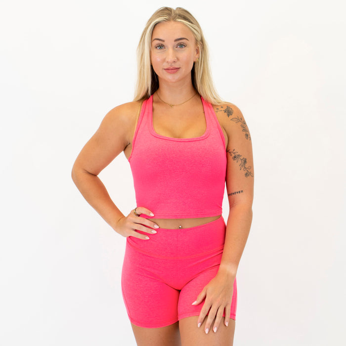 Heather Neon Punch Racerback Crop Tank - Fitted