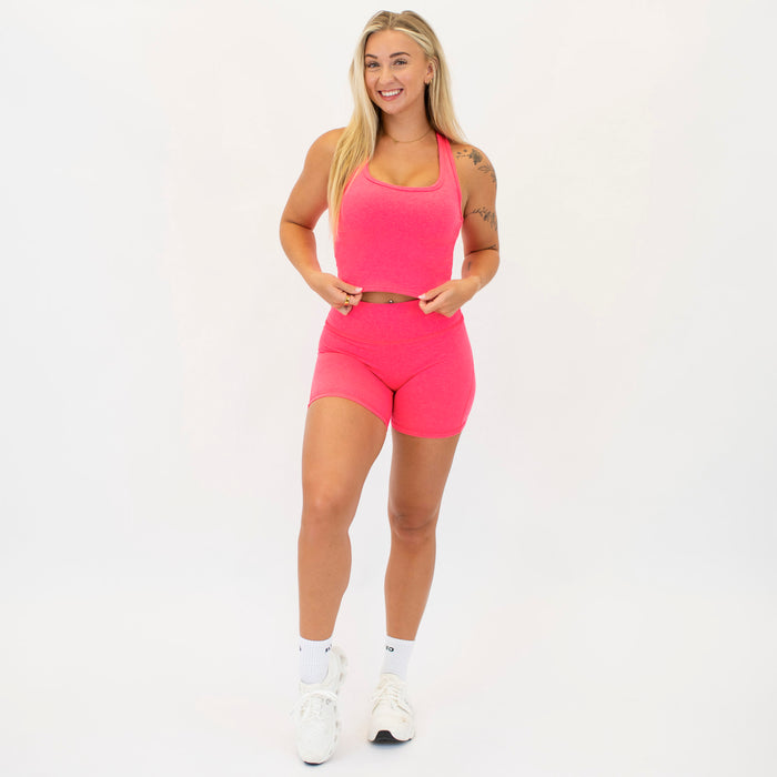 Heather Neon Punch Racerback Crop Tank - Fitted