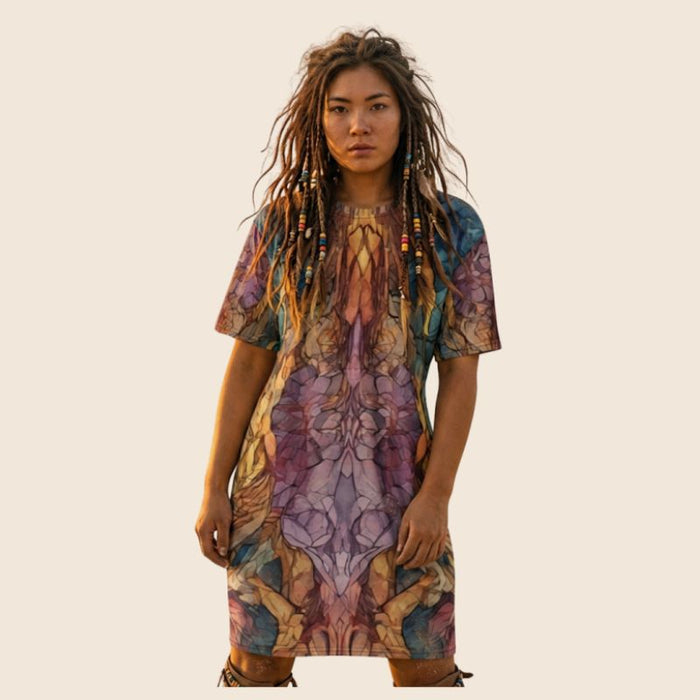 Rainbow Art Inspired Oversized T-Shirt Dress | All-Over Print | Women's Loose Fit