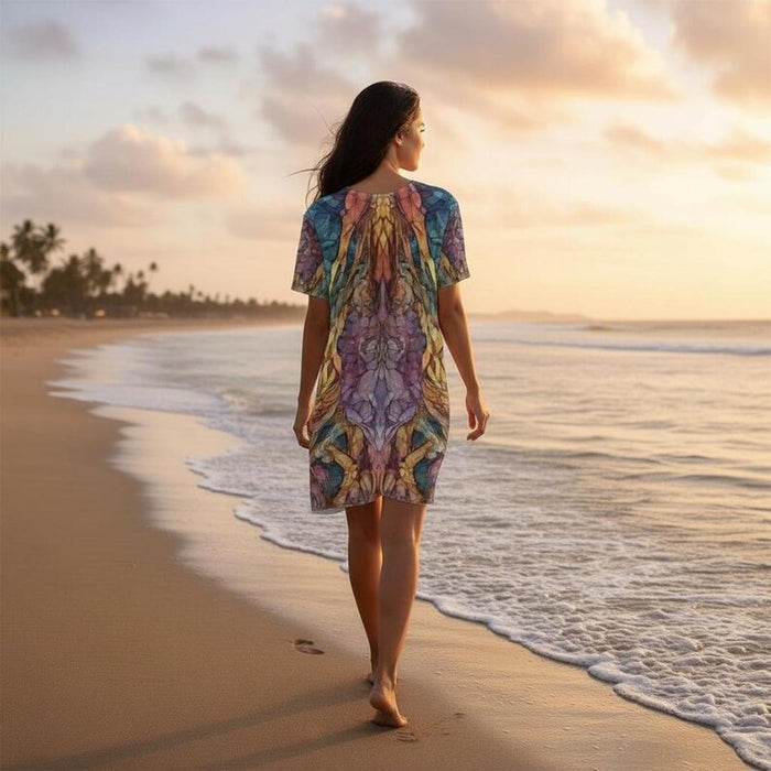 Rainbow Art Inspired Oversized T-Shirt Dress | All-Over Print | Women's Loose Fit