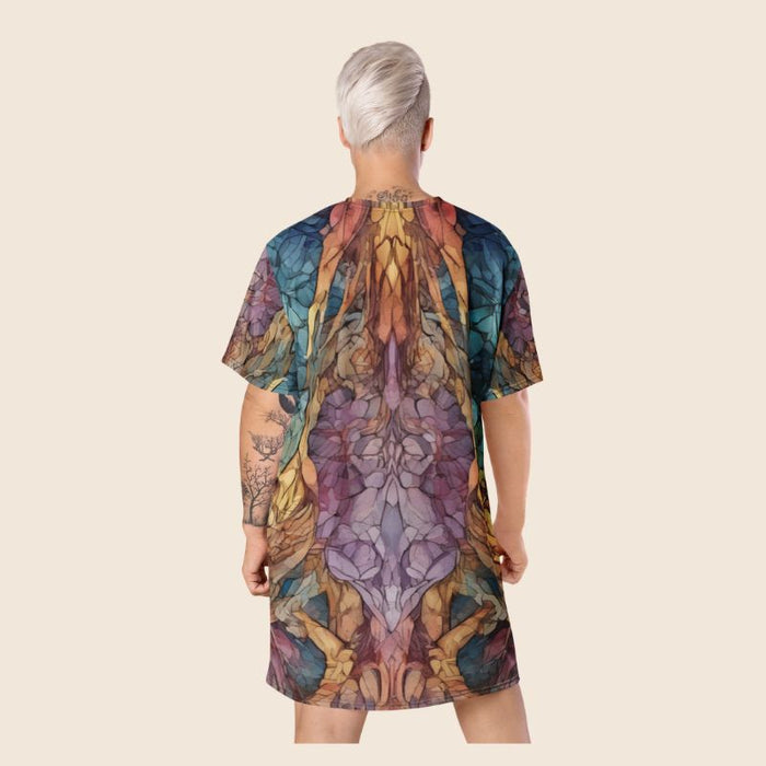 Rainbow Art Inspired Oversized T-Shirt Dress | All-Over Print | Women's Loose Fit
