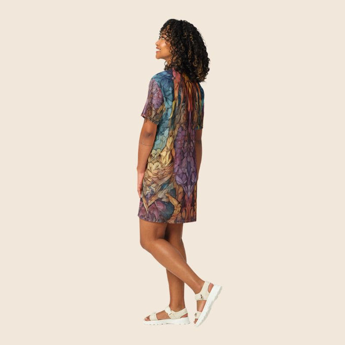 Rainbow Art Inspired Oversized T-Shirt Dress | All-Over Print | Women's Loose Fit