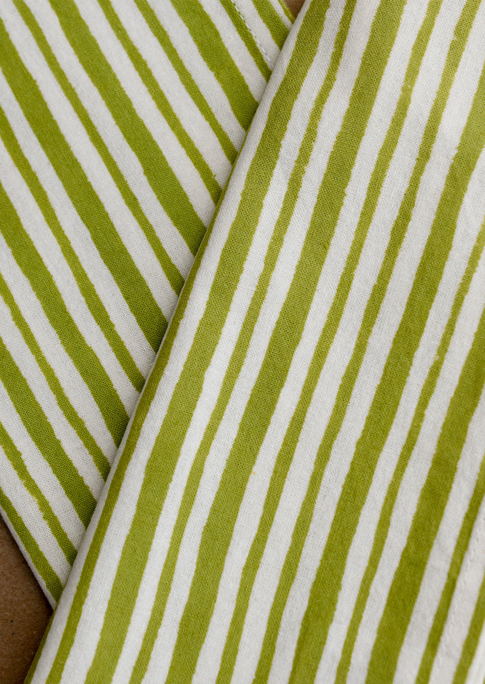 Close-up of green and white striped fabric
