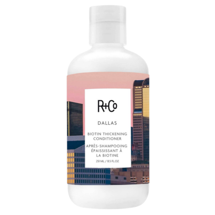 R+Co DALLAS conditioner, thickening conditioner for fine hair, Biotin conditioner for volume, shine boosting conditioner, lightweight hydration for thin hair, strengthening conditioner, volumizing hair conditioner, hair thickener with Biotin, conditioner for body and bounce, R+Co volume collection