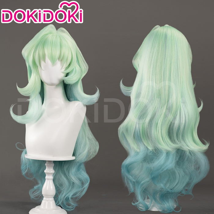【Ready For Ship】DokiDoki Anime Cosplay Scantty Cosplay Wig Long Curly Light Dark Green Gradient Hair /  Horn
