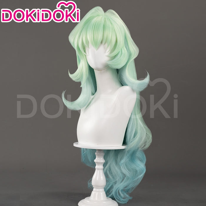 【Ready For Ship】DokiDoki Anime Cosplay Scantty Cosplay Wig Long Curly Light Dark Green Gradient Hair /  Horn