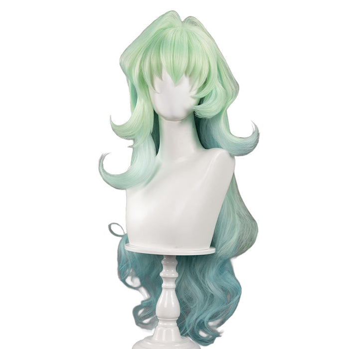 【Ready For Ship】DokiDoki Anime Cosplay Scantty Cosplay Wig Long Curly Light Dark Green Gradient Hair /  Horn