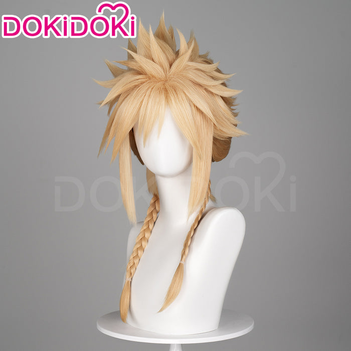 【Ready For Ship】DokiDoki Game Cosplay Clloud Wig Short Straight Blonde Hair Double Ponytail Braid Dress