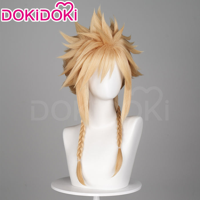 【Ready For Ship】DokiDoki Game Cosplay Clloud Wig Short Straight Blonde Hair Double Ponytail Braid Dress