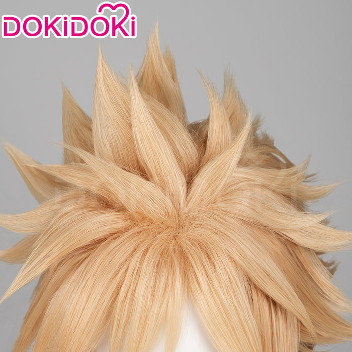 【Ready For Ship】DokiDoki Game Cosplay Clloud Wig Short Straight Blonde Hair Double Ponytail Braid Dress