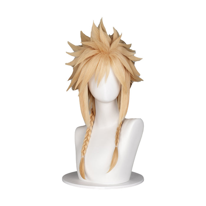 【Ready For Ship】DokiDoki Game Cosplay Clloud Wig Short Straight Blonde Hair Double Ponytail Braid Dress