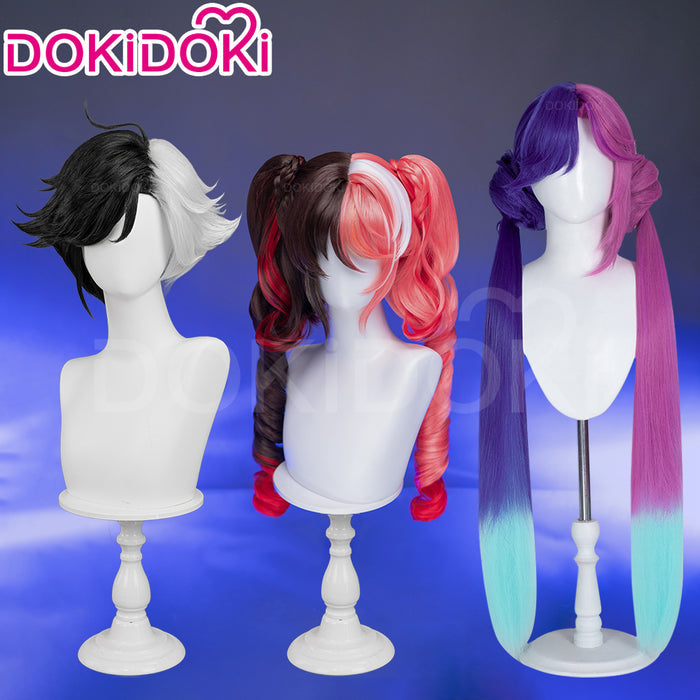 【Ready For Ship】DokiDoki Game Cosplay Wig Short Black White Purple Pink Hair