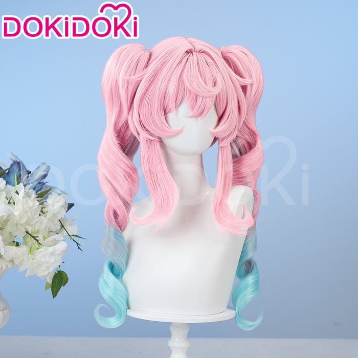 【Ready For Ship】DokiDoki Game Honkai: Star Rail Cosplay Hyacine Wig Long Curly Pink Blue Gradient Hair Twin Ponytails