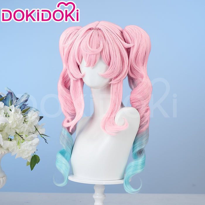 【Ready For Ship】DokiDoki Game Honkai: Star Rail Cosplay Hyacine Wig Long Curly Pink Blue Gradient Hair Twin Ponytails