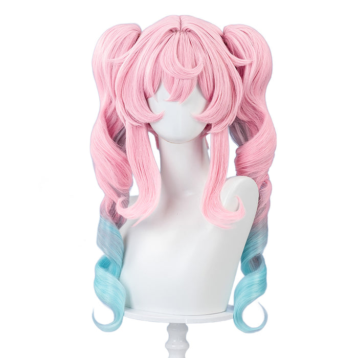 【Ready For Ship】DokiDoki Game Honkai: Star Rail Cosplay Hyacine Wig Long Curly Pink Blue Gradient Hair Twin Ponytails