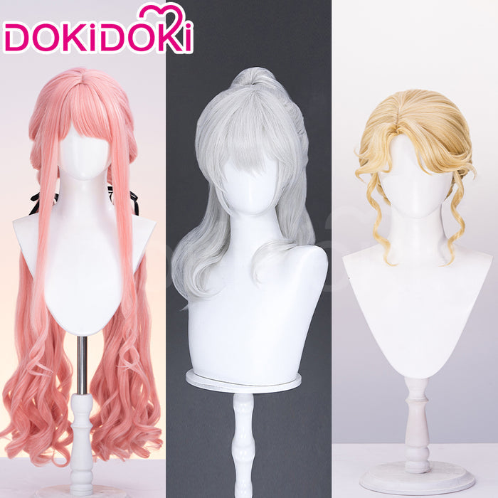 【Ready For Ship】DokiDoki Game Infinity Nikki Cosplay Nikki Wig Long Curly Pink Silver Hair Double Ponytail Floral Memory / Distant Memory / Breezy Tea Time