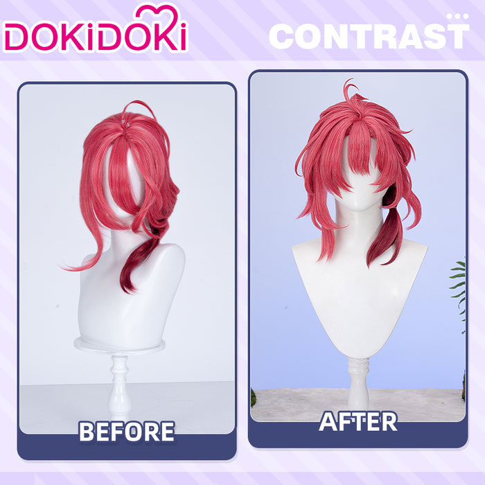 【Ready For Ship】DokiDoki Game Wuthering Waves Cosplay Ciaccona Wig Short Curly Red Hair / Hair Accessory