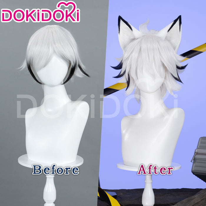 【Ready For Ship】DokiDoki Game Zenless Zone Zero Cosplay Von Lycaon Wig Short Straight White Black Hair/ Ear ZZZ