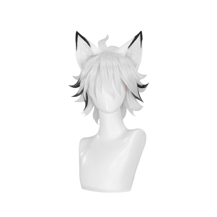 【Ready For Ship】DokiDoki Game Zenless Zone Zero Cosplay Von Lycaon Wig Short Straight White Black Hair/ Ear ZZZ