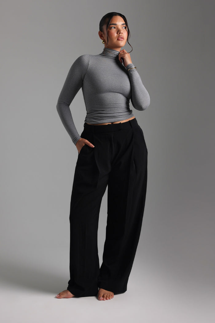Refined Long Sleeve Turtleneck T-Shirt - Stone Gray