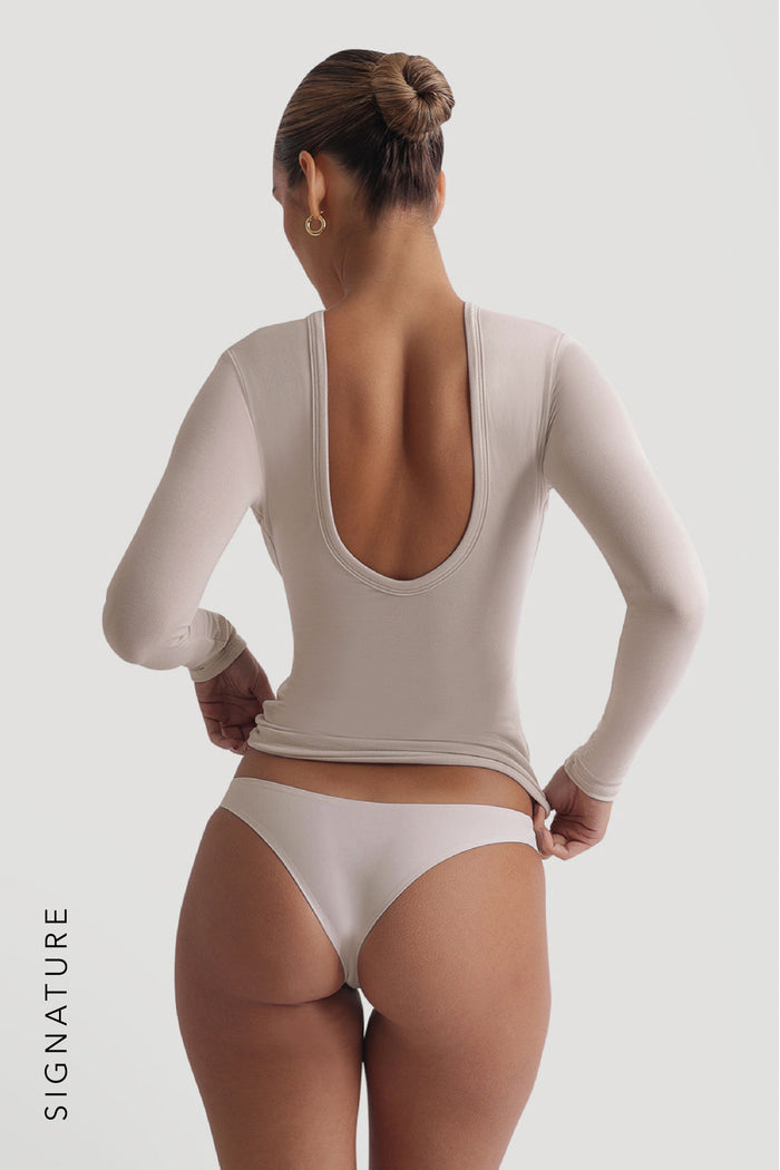 Reform Open Back Long Sleeve T-Shirt - Light Oat