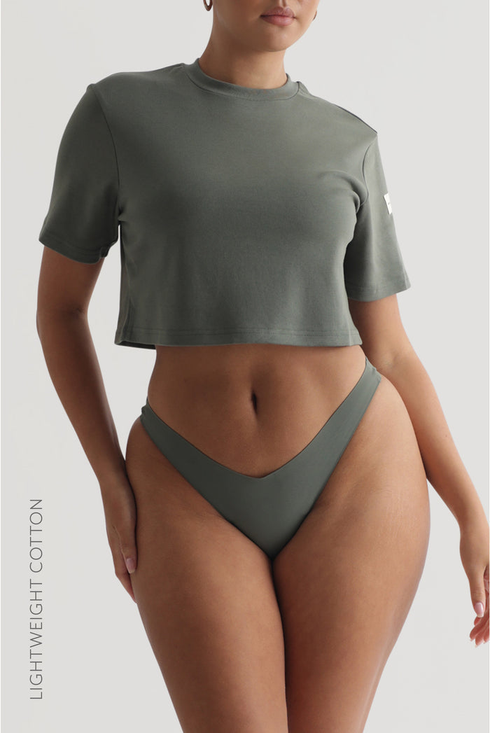 Relaxed Fit Custom-Patch Crop Top - Forest Green